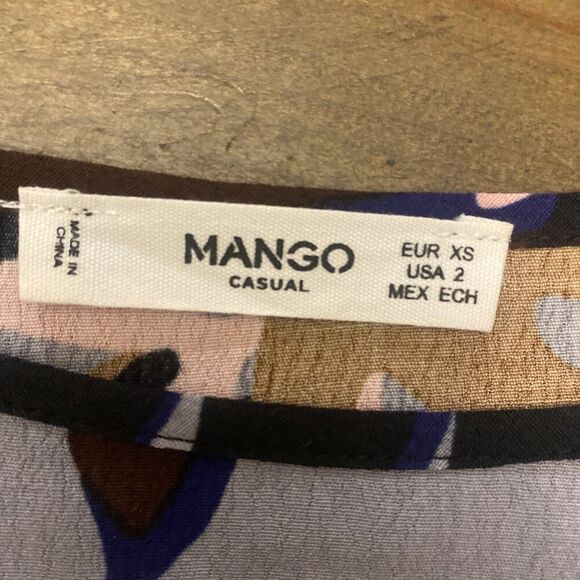 Mango Casual Tropical‎ Leaf Gray Blouse Size 2 Vacation Cruise - Picture 4 of 6